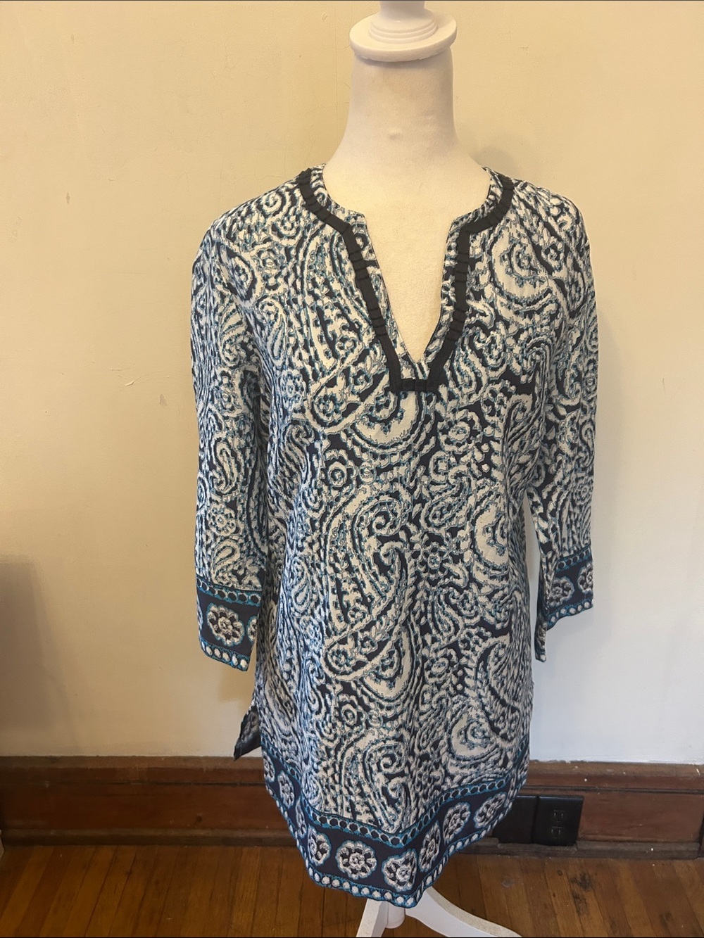 Brooks Brothers Paisley-Print Navy white Tunic/Swim cover up Size M EUC